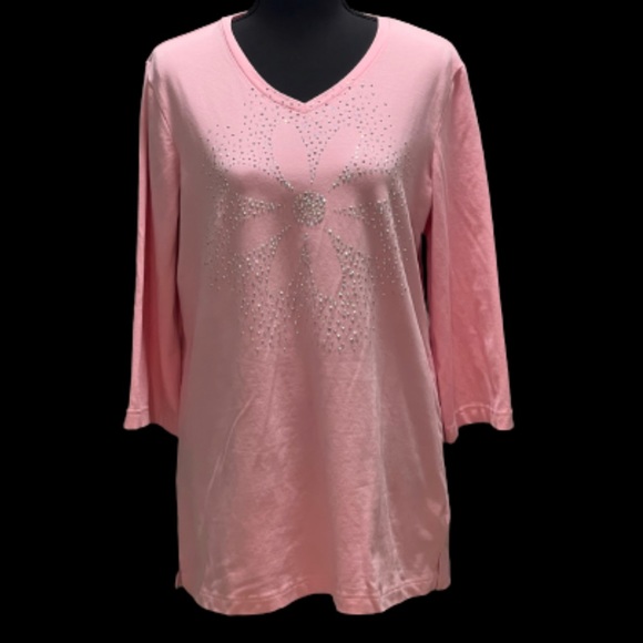 Quacker Factory Sparkle & Shine 3/4 Sleeve Tunic Top - Picture 2 of 6